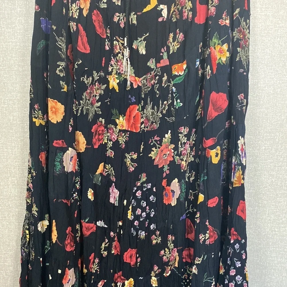 S Stream 5856 New Black Floral Print Broomstick Skirt